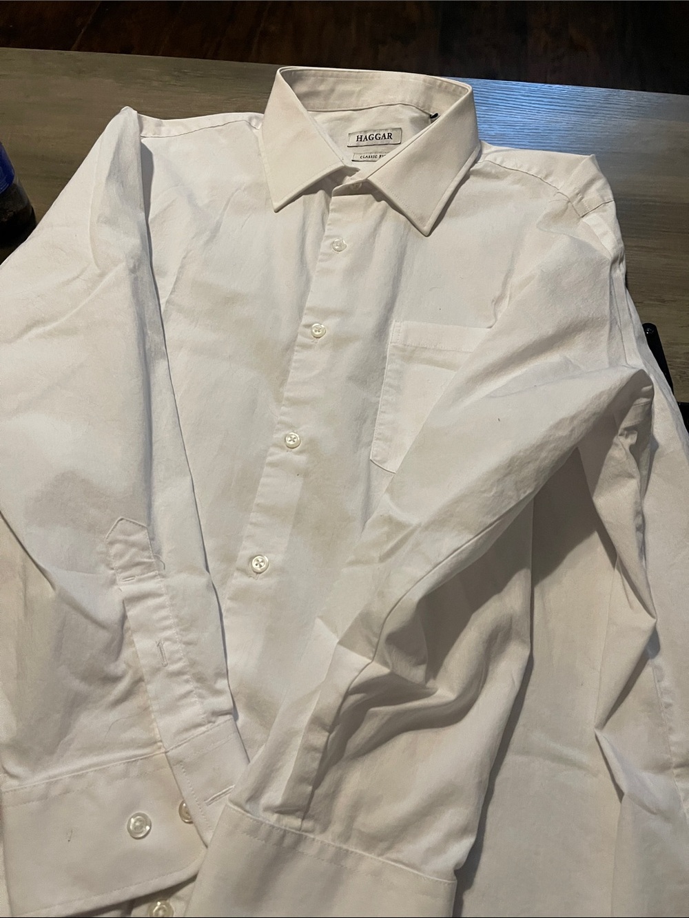 #A306 Haggar White Long-Sleeve Dress Shirt - Point Collar